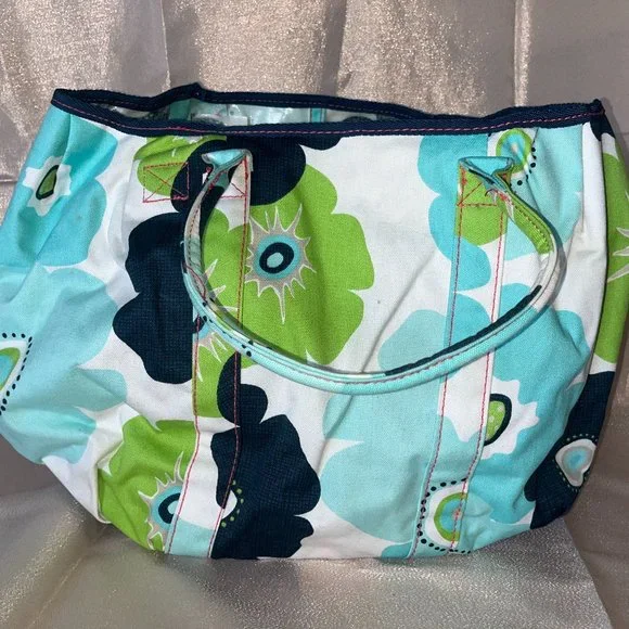 Thirty-One Green Blue Floral Tote Beach Bag - Picture 2 of 5